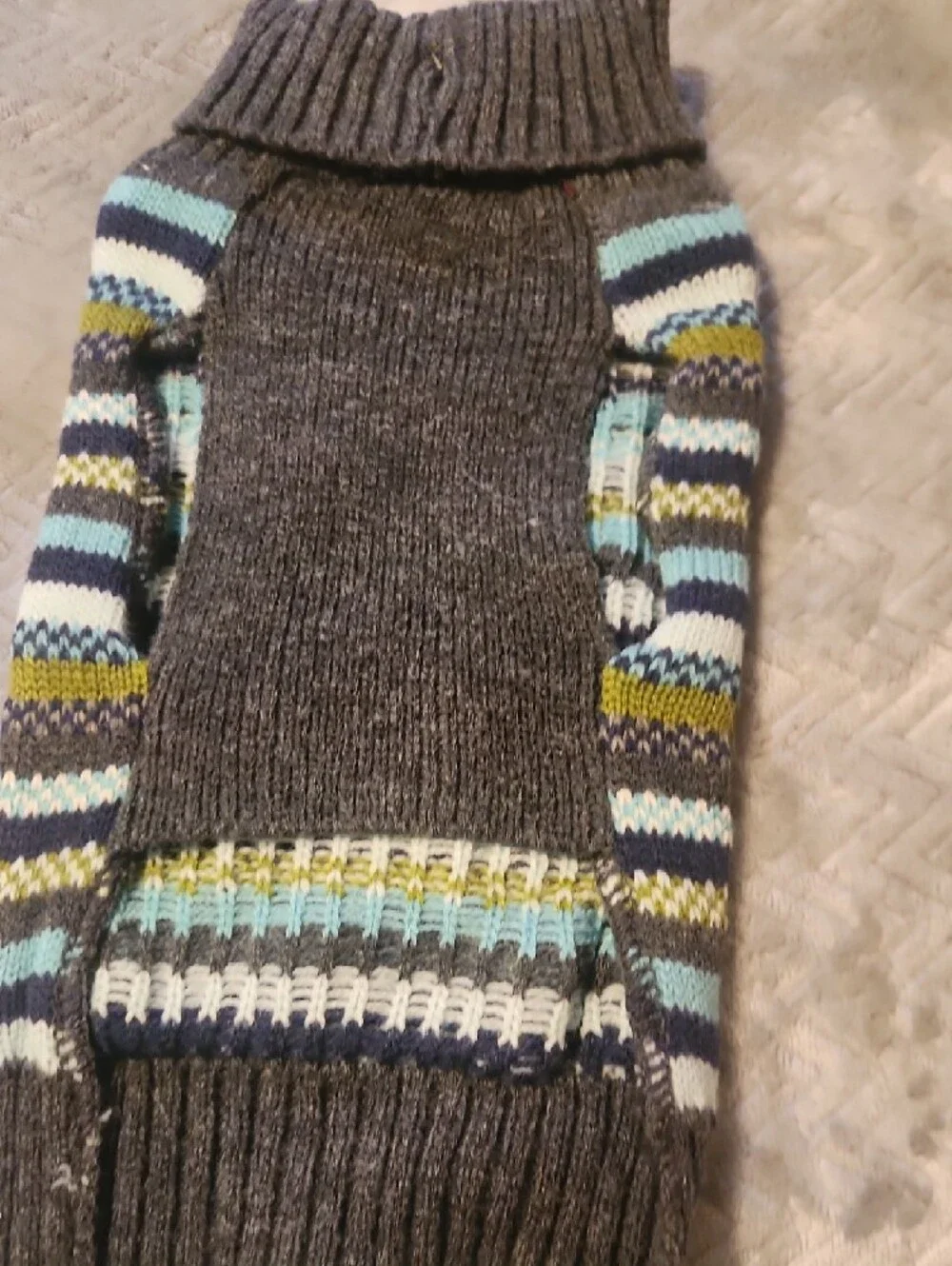 Bond & Co Blue, Teal and Olive Striped Dog Sweater